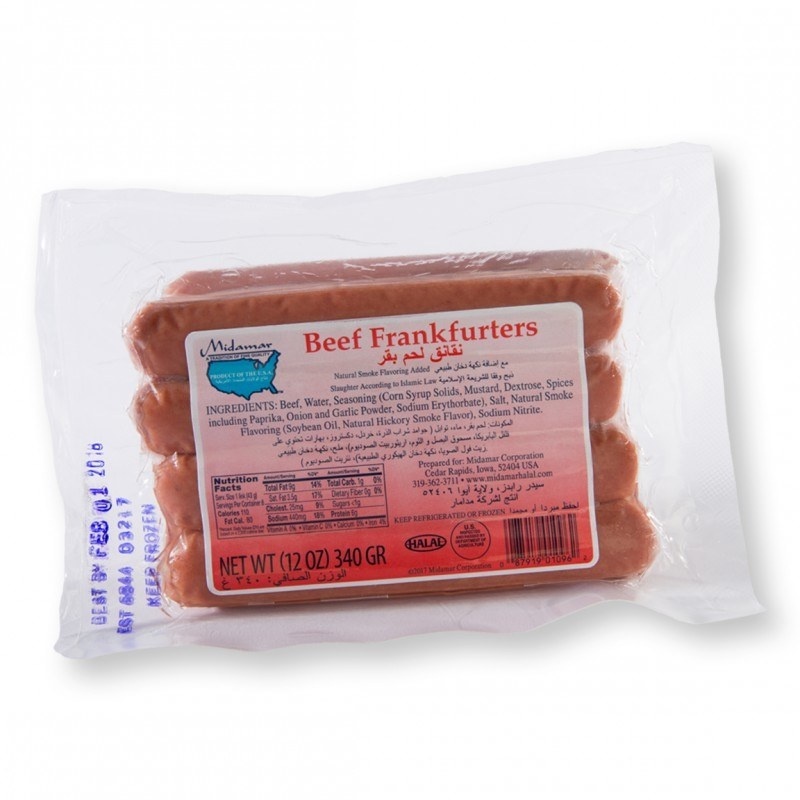 slide 1 of 1, Midamar Beef Franks Halal, 12 oz