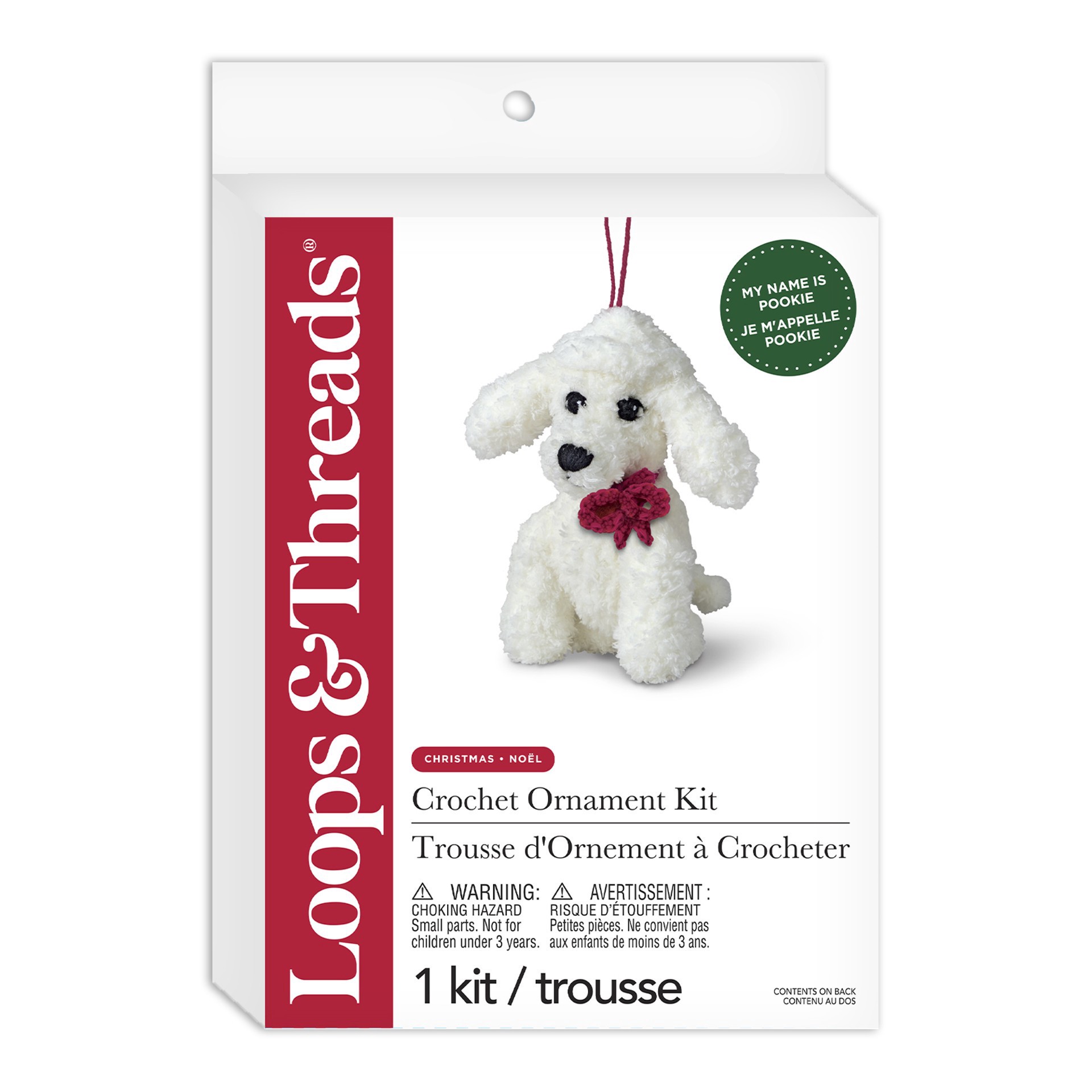 slide 3 of 4, Intermediate White Dog Amigurumi Crochet Ornament Kit By Loops & Threads, 6 in x 8.5 in x 5.3 in