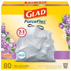 Glad ForceFlex Tall Kitchen Drawstring Trash Bags – 13 Gallon White Trash Bag, Mediterranean Lavender scent with Febreze Freshness – 80 Count