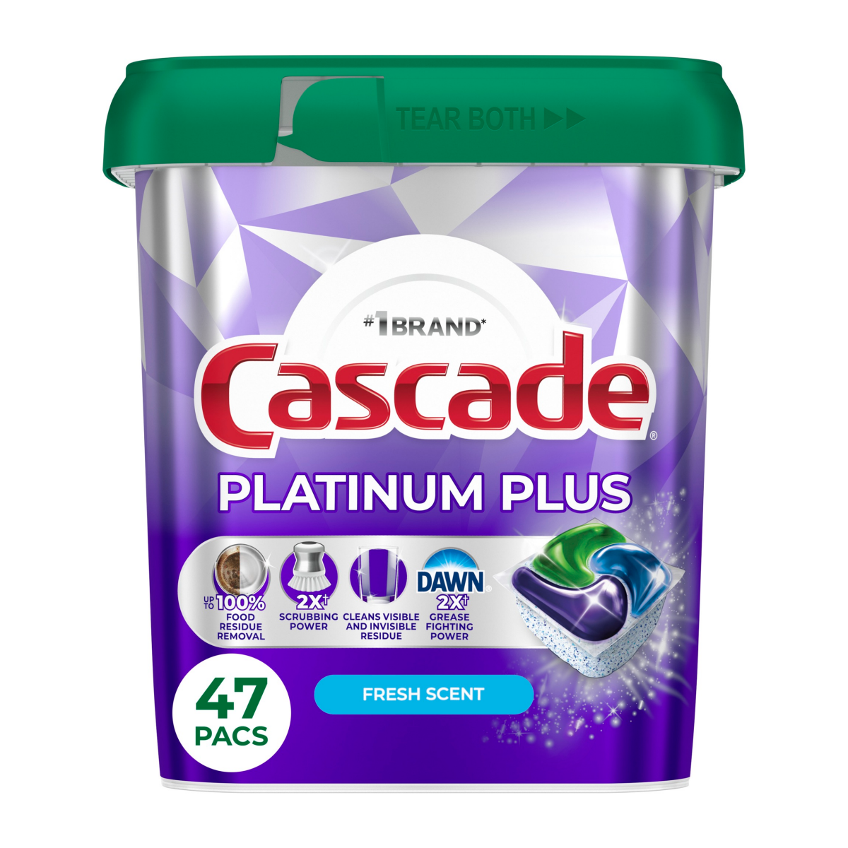 slide 1 of 1, Cascade Platinum Plus Dishwasher Pods, Dishwasher Detergent, Dish Detergent Soap, Fresh, 47 Count, 47 ct