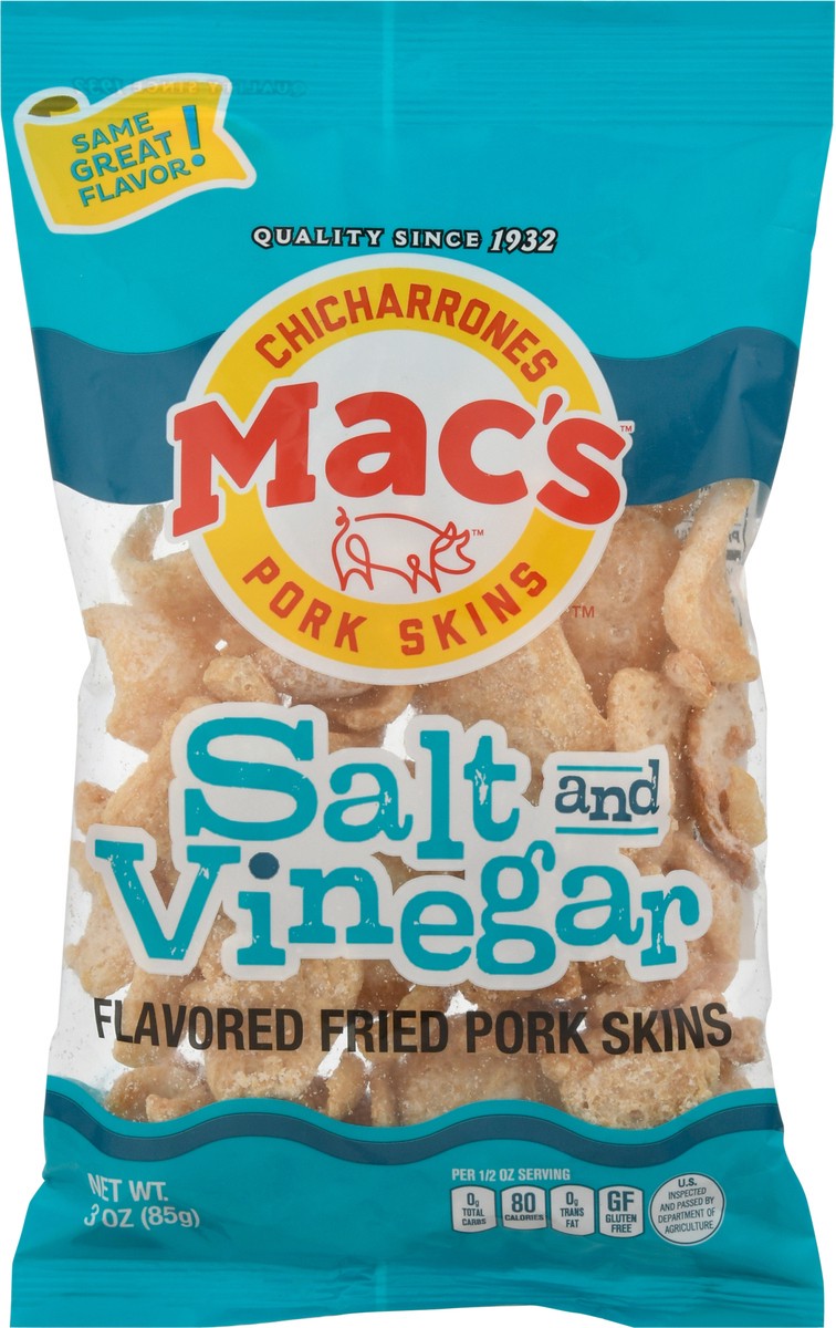 slide 11 of 13, Mac's Salt & Vinegar Fried Pork Skins, 3 Oz., 3 oz