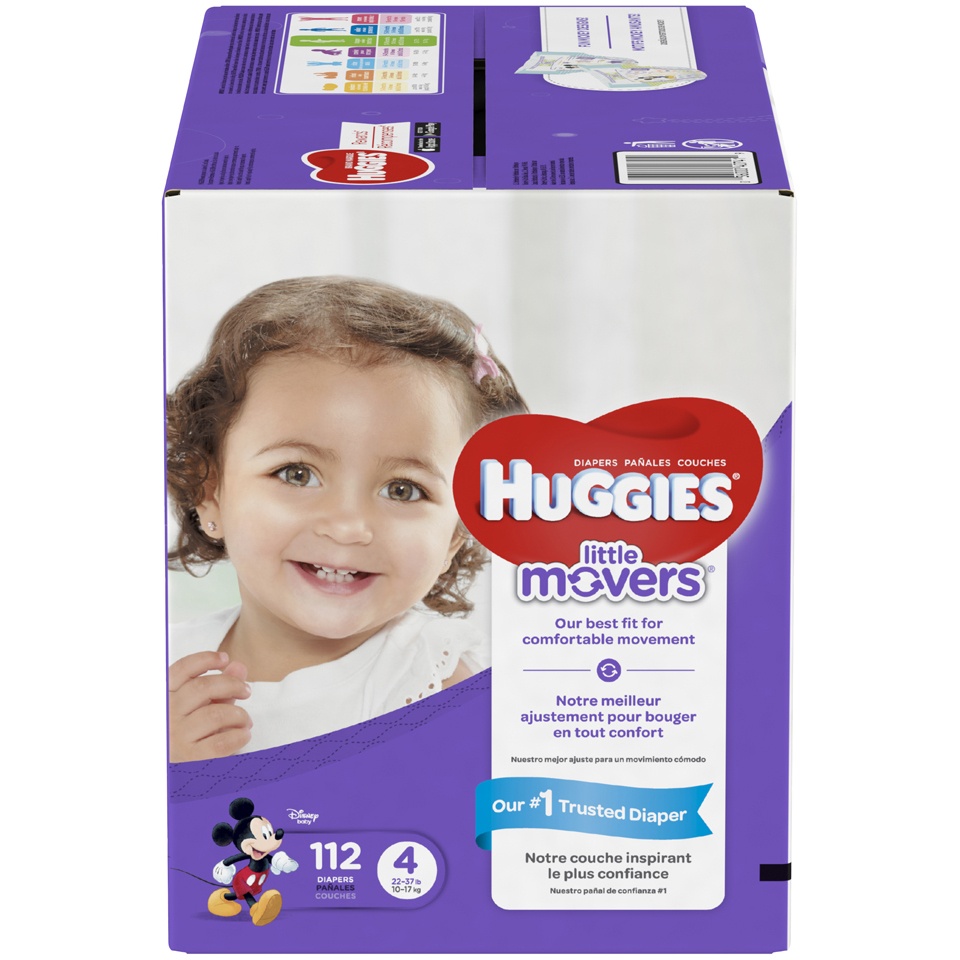 slide 1 of 3, Huggies Little Movers Diapers Size 4, 112 ct