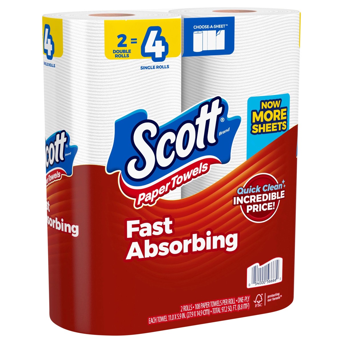 slide 8 of 11, Scott Paper Towels, Choose-A-Sheet, 2 Double Rolls = 4 Regular Rolls (108 Sheets Per Roll), 2 ct