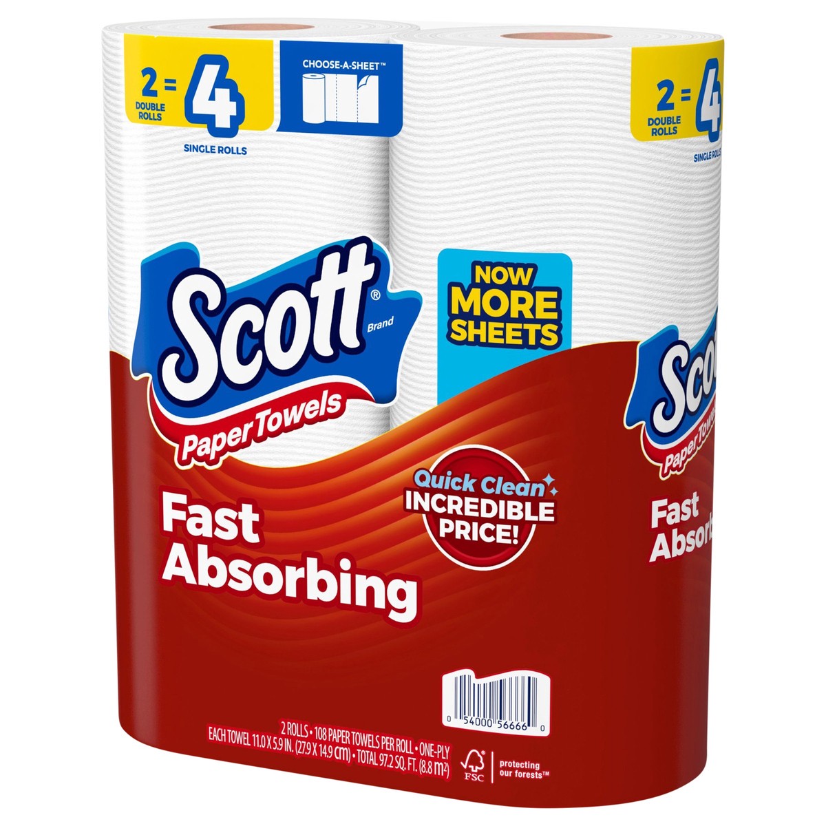 slide 2 of 11, Scott Paper Towels, Choose-A-Sheet, 2 Double Rolls = 4 Regular Rolls (108 Sheets Per Roll), 2 ct