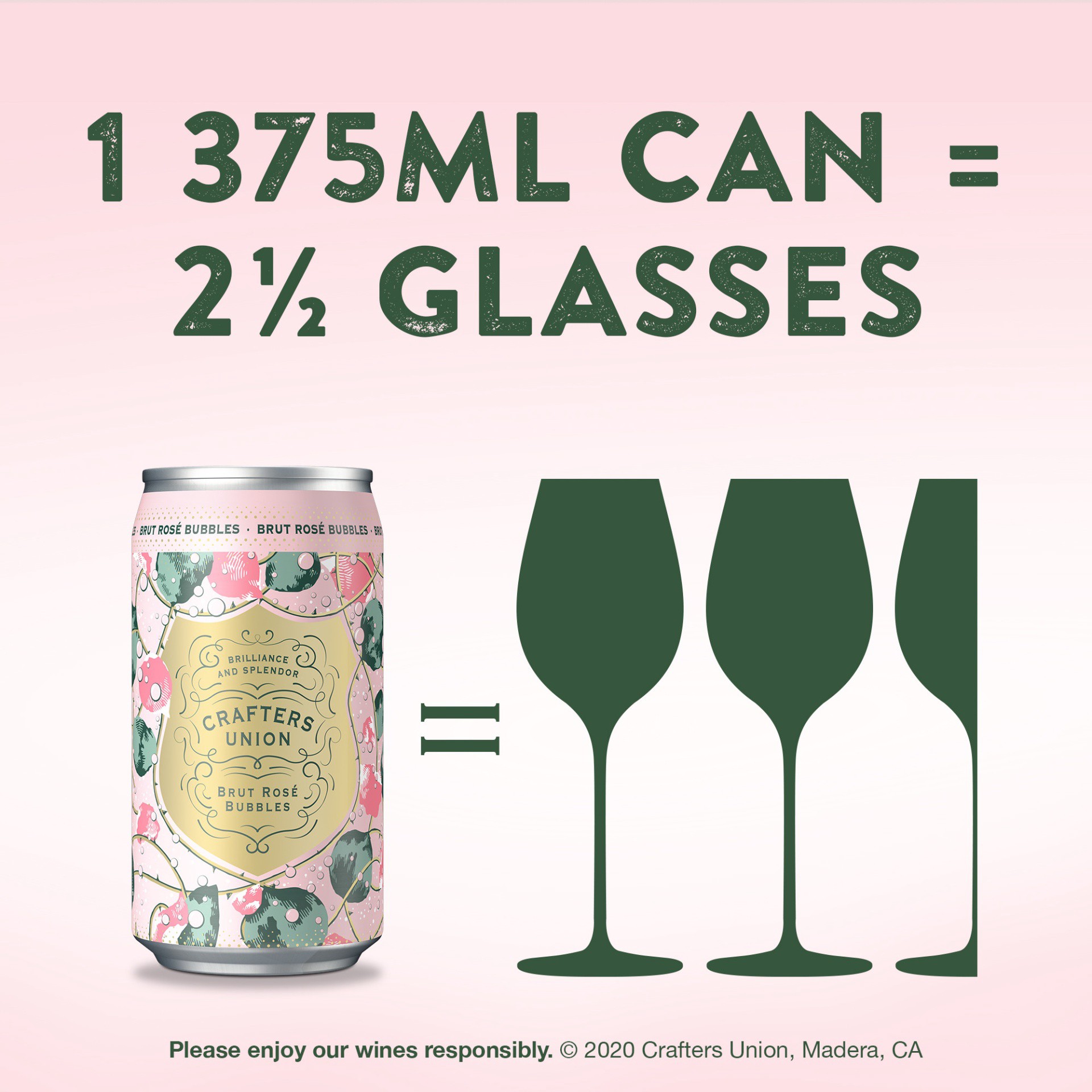 slide 2 of 7, Crafters Union Bubbles Brut Rose Wine, 375 mL Can, 12.68 fl oz