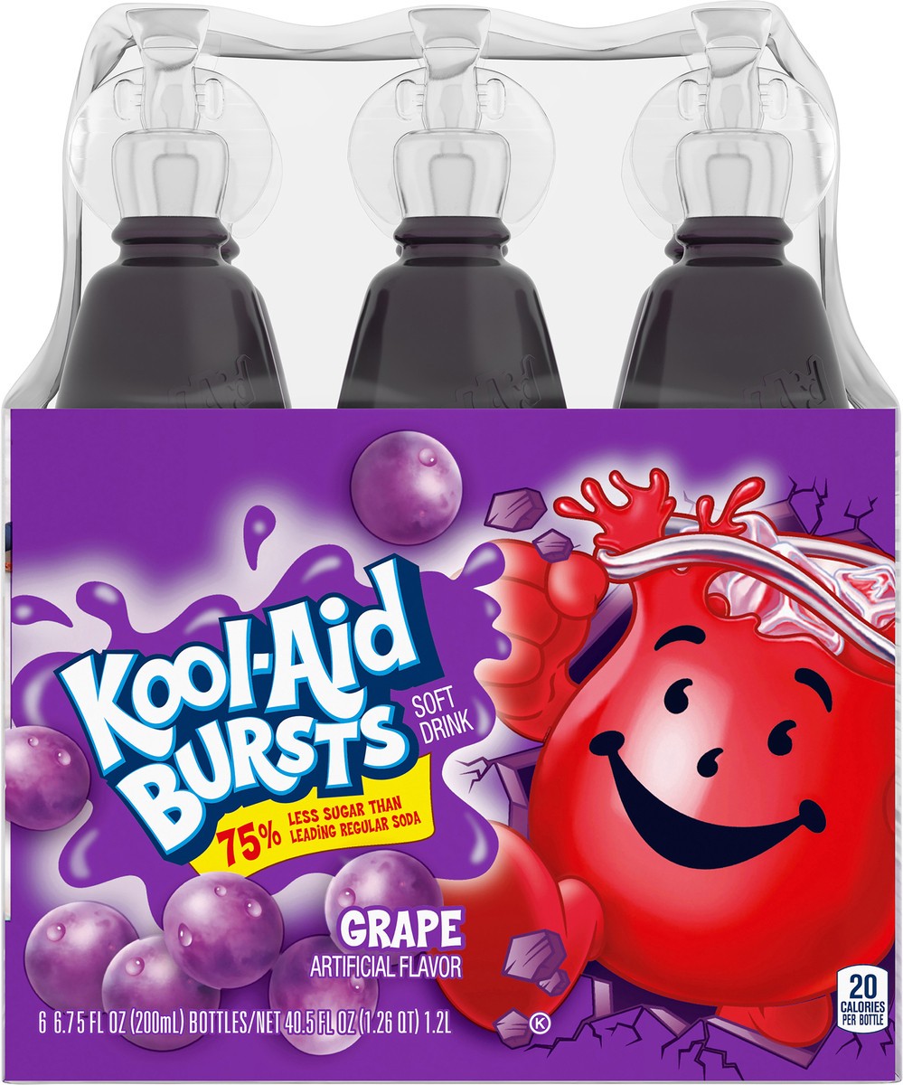 slide 8 of 9, Kool-Aid Bursts Grape Artificially Flavored Soft Drink, 6 ct Pack, 6.75 fl oz Bottles, 6 ct