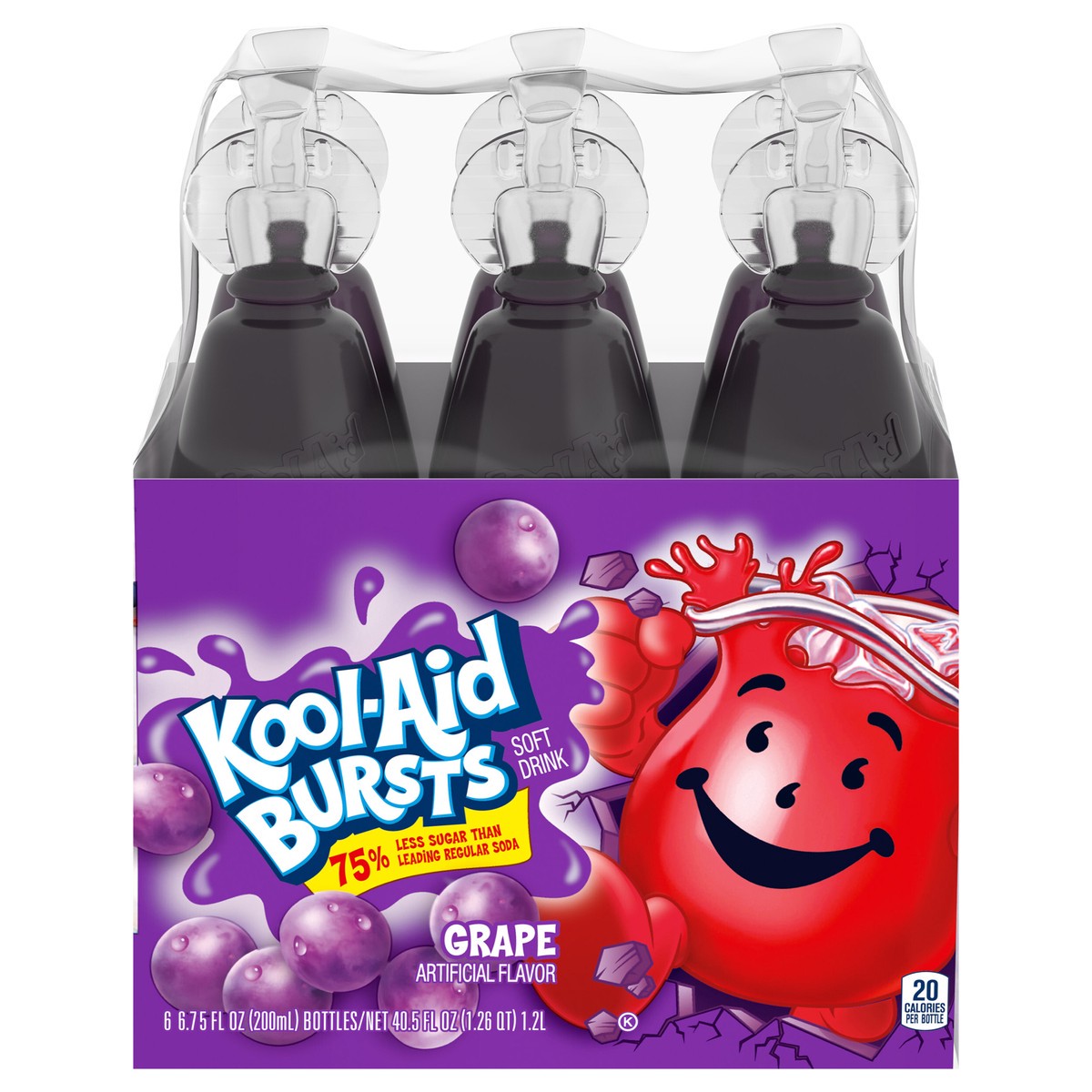 slide 1 of 9, Kool-Aid Bursts Grape Artificially Flavored Soft Drink, 6 ct Pack, 6.75 fl oz Bottles, 6 ct