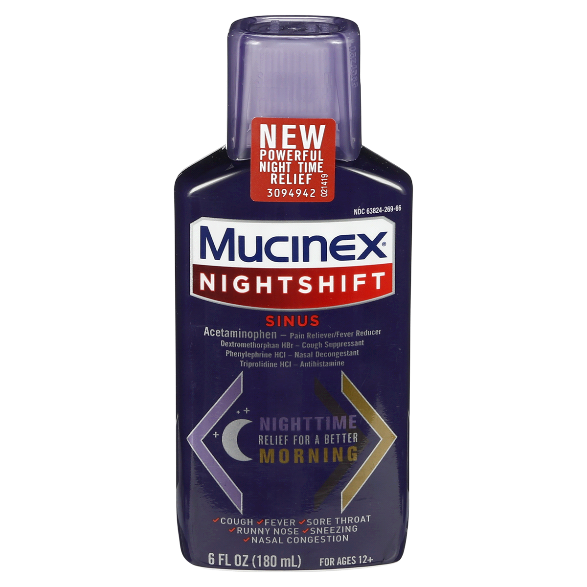 slide 1 of 1, Mucinex Sinus Adult Liquid Night Shift, 6 fl oz