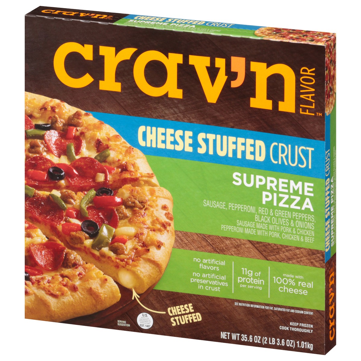 slide 3 of 9, Crav'N Flavor Stuffed Crust Supreme Pizza, 35.6 oz