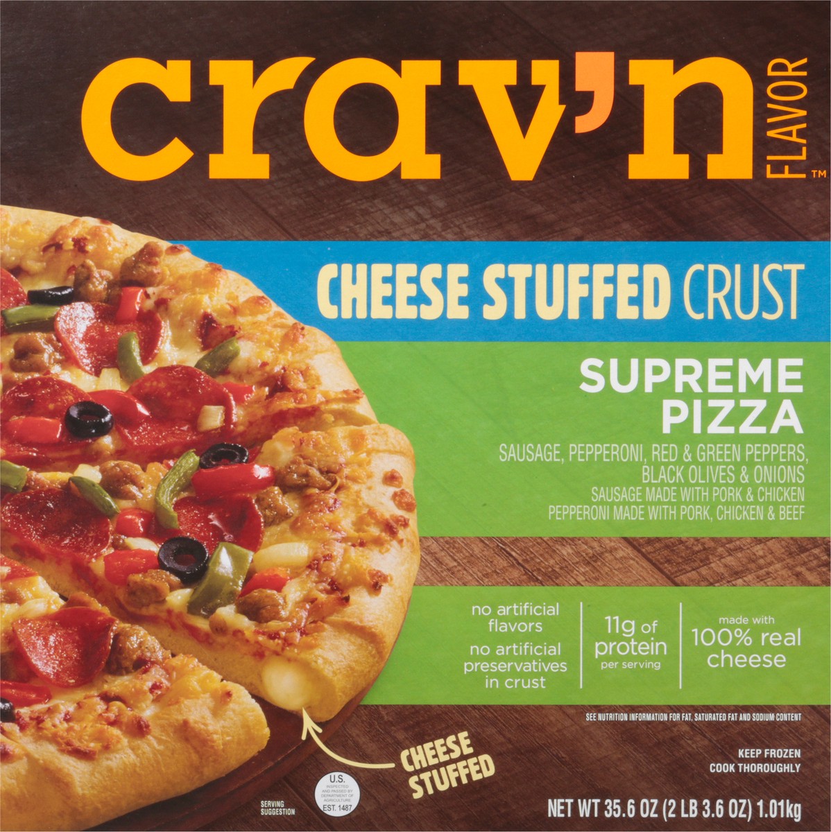 slide 2 of 9, Crav'N Flavor Stuffed Crust Supreme Pizza, 35.6 oz