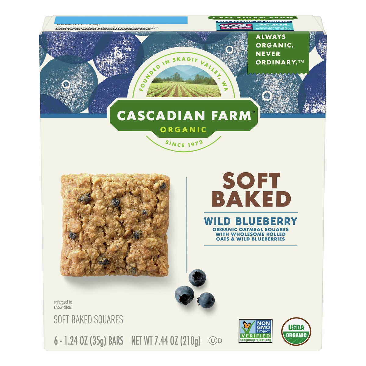 slide 1 of 12, Cascadian Farm Organic Wild Blueberry Soft Baked Squares 6 ea, 6 ct