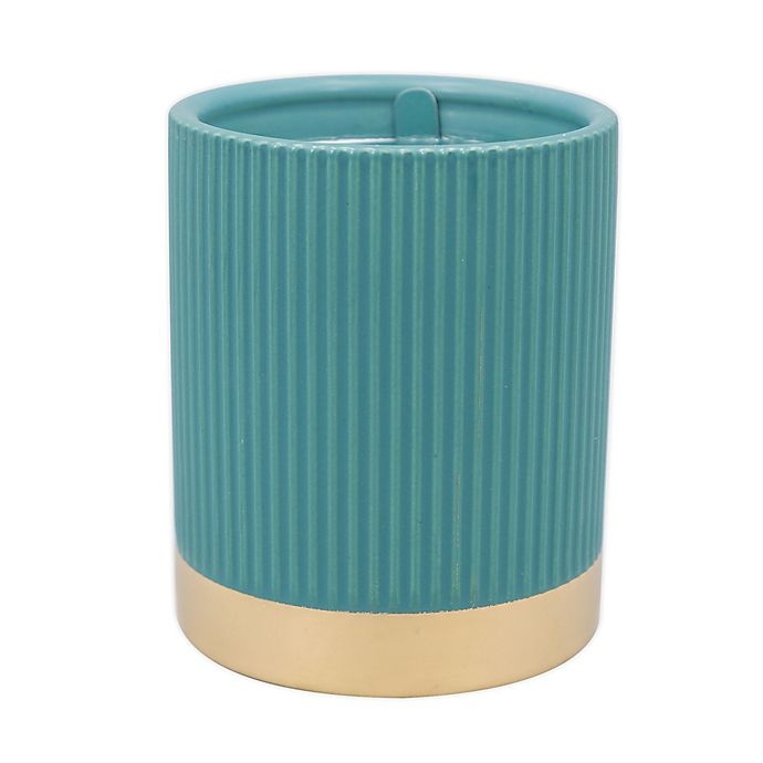 slide 1 of 1, O&O by Olivia & Oliver Eucalyptus Fluted Metallic Band Candle - Teal, 14.5 oz