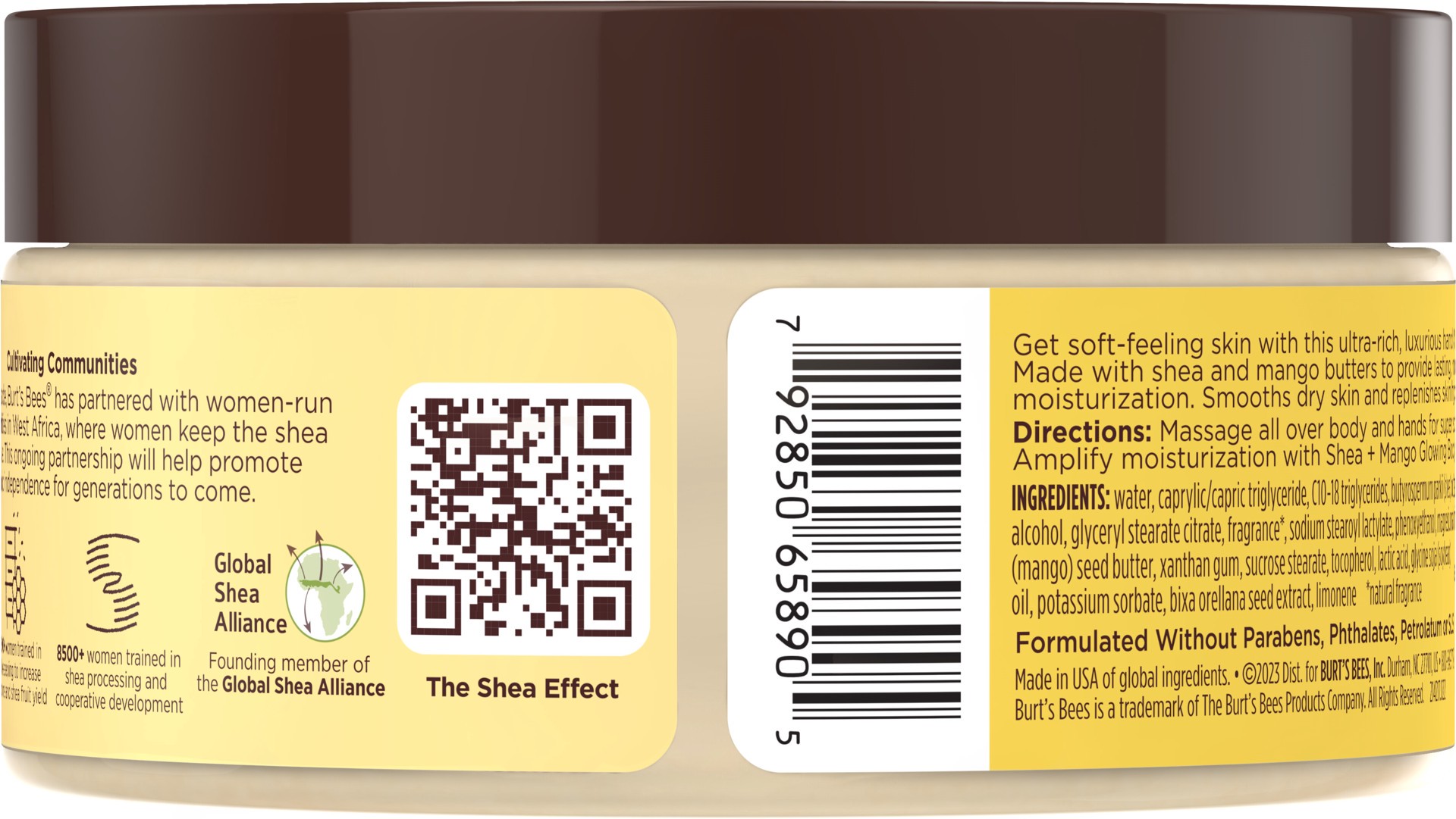 slide 2 of 5, Burt's Bees Shea + Mango Luxurious Hand Butter and Body Butter, Natural Origin Skin Care, 1 Tub, 6.5 oz., 6.5 oz