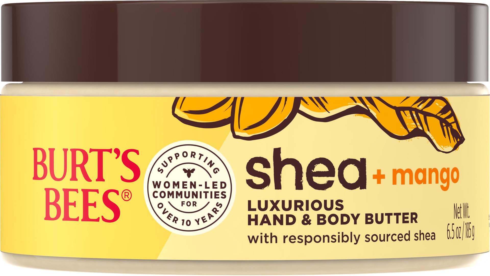 slide 5 of 5, Burt's Bees Shea + Mango Luxurious Hand Butter and Body Butter, Natural Origin Skin Care, 1 Tub, 6.5 oz., 6.5 oz