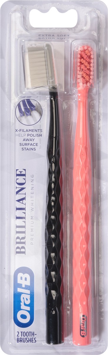 slide 2 of 9, Oral-B Pro Whitening Brilliance Toothbrushes, Extra Soft, Black and Coral, 2 Count, 2 ct