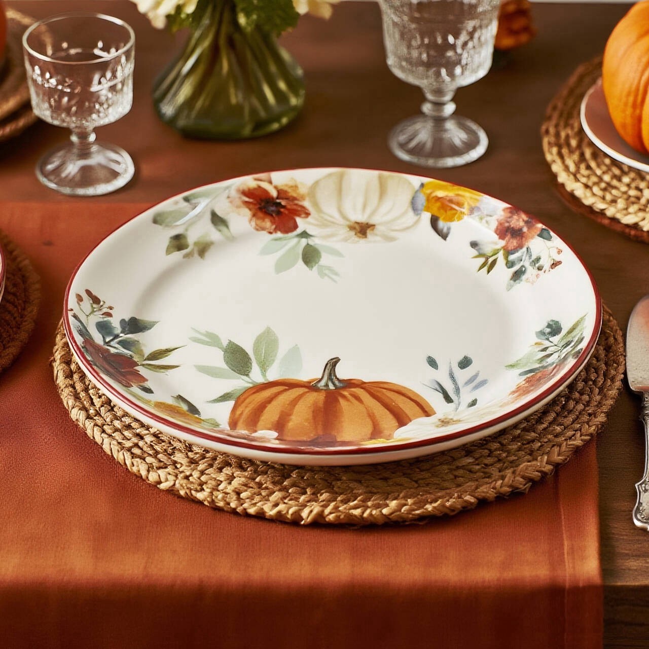 slide 2 of 3, 8.5" Pumpkin & Fall Florals Salad Plate By Ashland, 8.5 in
