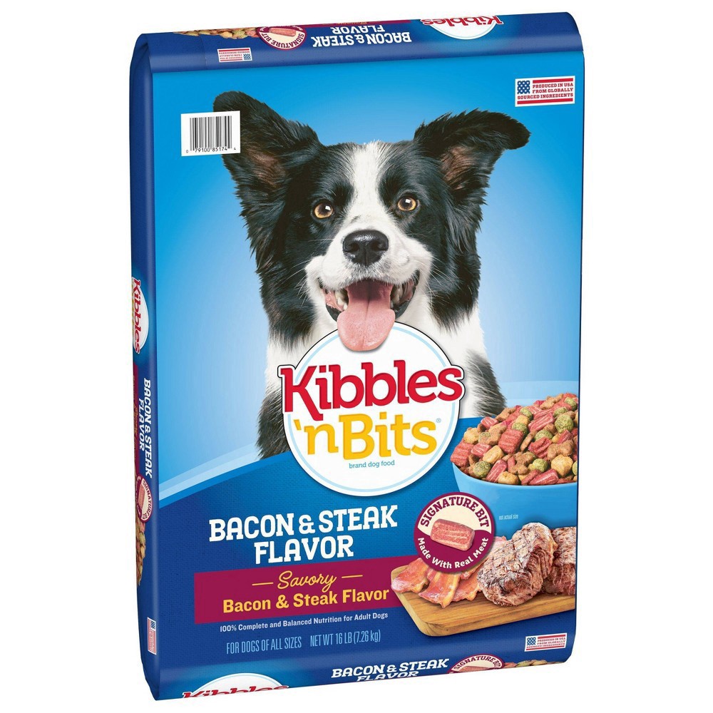 slide 4 of 9, Kibbles 'n Bits Bacon & Steak Flavor Dry Dog Food, 17.6-Pound Bag, 17.6 lb