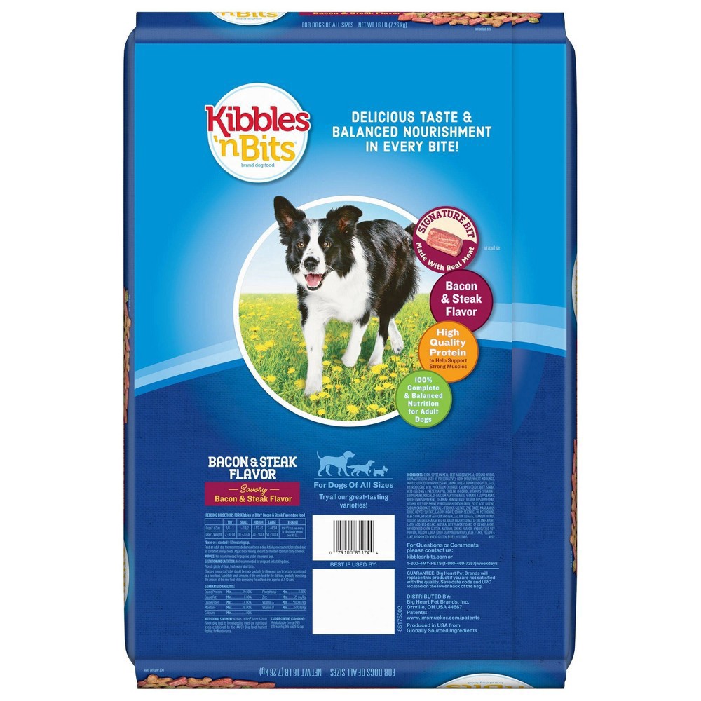 slide 5 of 9, Kibbles 'n Bits Bacon & Steak Flavor Dry Dog Food, 17.6-Pound Bag, 17.6 lb