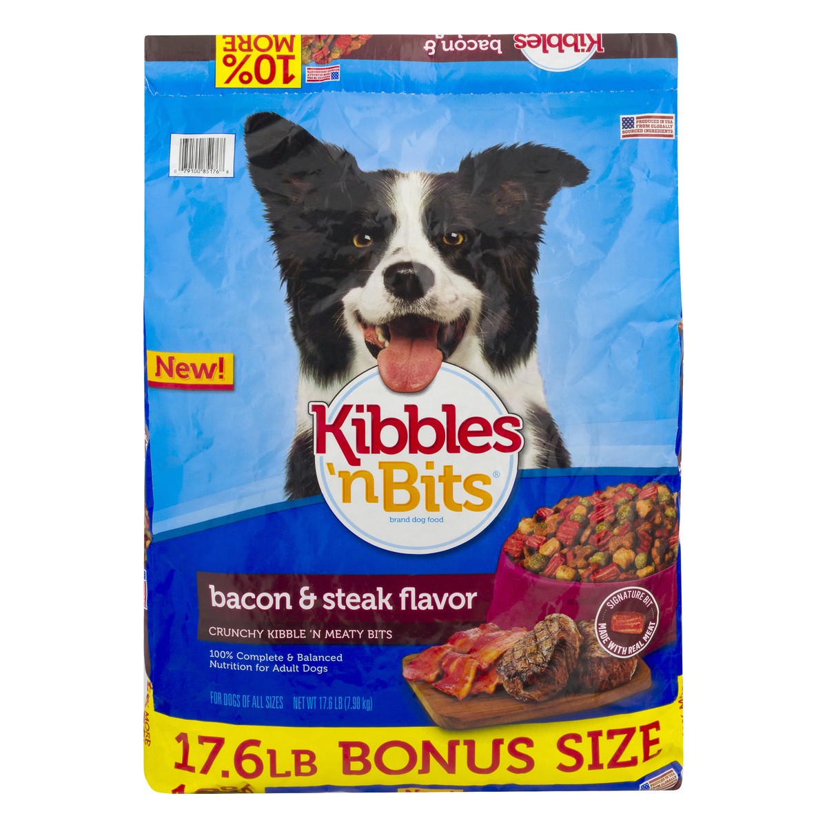 slide 1 of 9, Kibbles 'n Bits Bacon & Steak Flavor Dry Dog Food, 17.6-Pound Bag, 17.6 lb