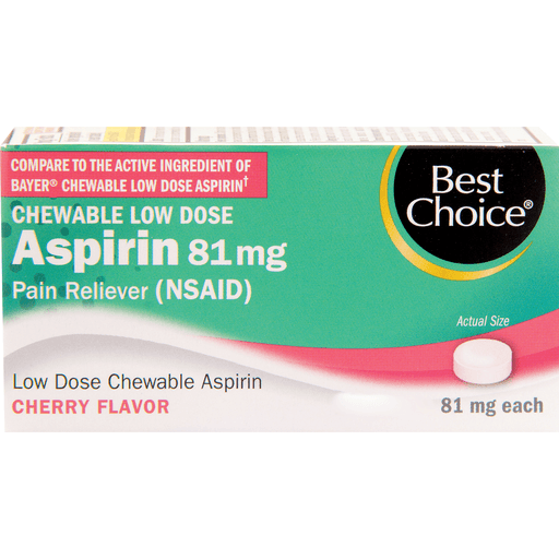 slide 1 of 1, Best Choice Chewable Low Dose Aspirin Cherry Flavor 81 Mg, 36 ct; 81 mg