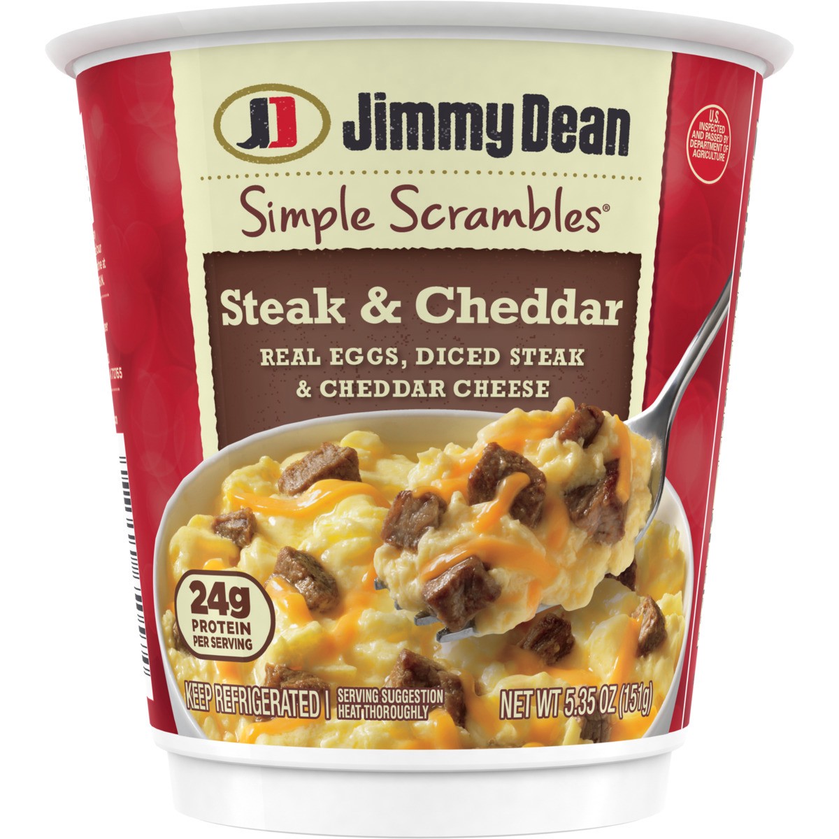 slide 4 of 8, Jimmy Dean Simple Scrambles Steak & Cheddar Breakfast Cups, 5.35 oz., 151.67 g