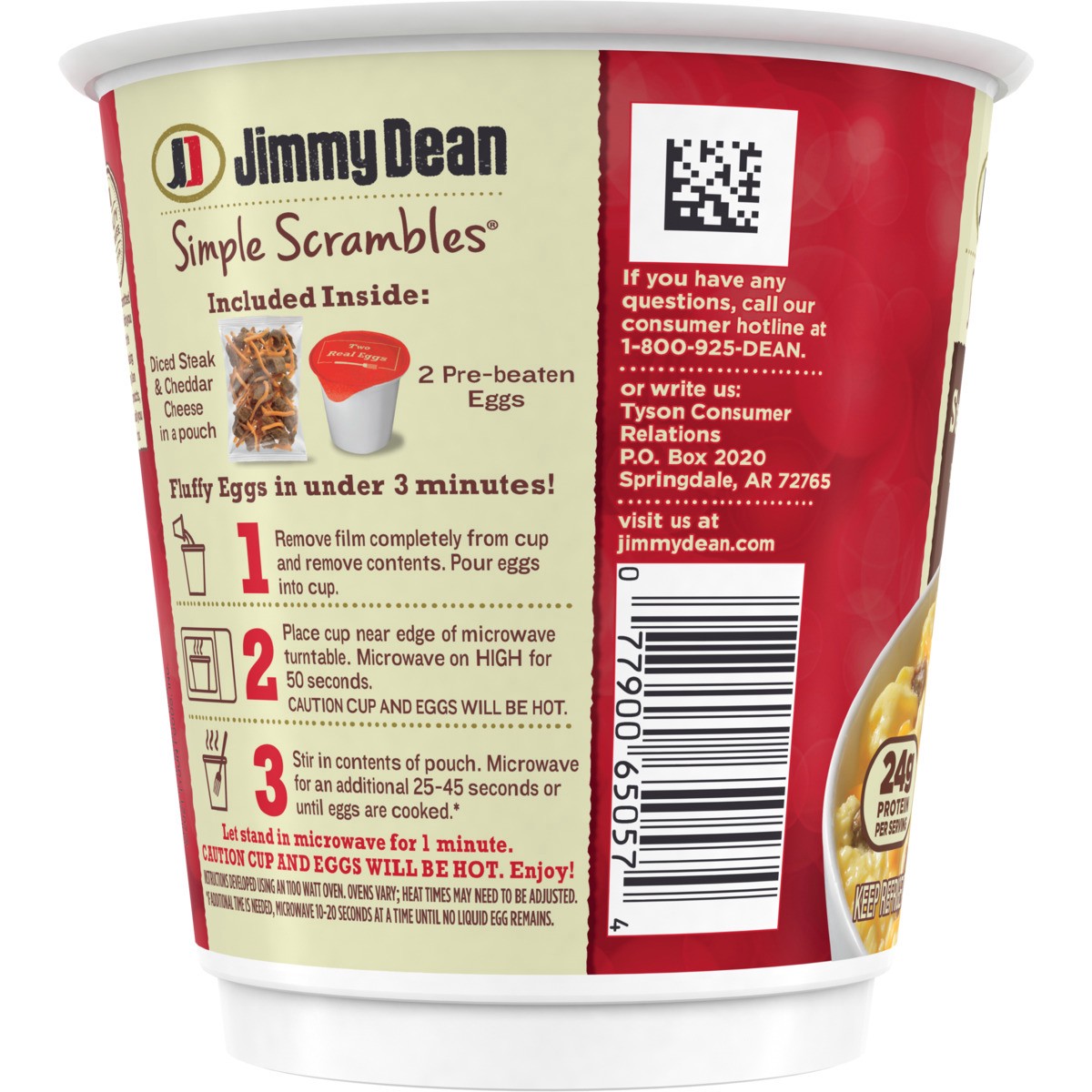 slide 7 of 8, Jimmy Dean Simple Scrambles Steak & Cheddar Breakfast Cups, 5.35 oz., 151.67 g