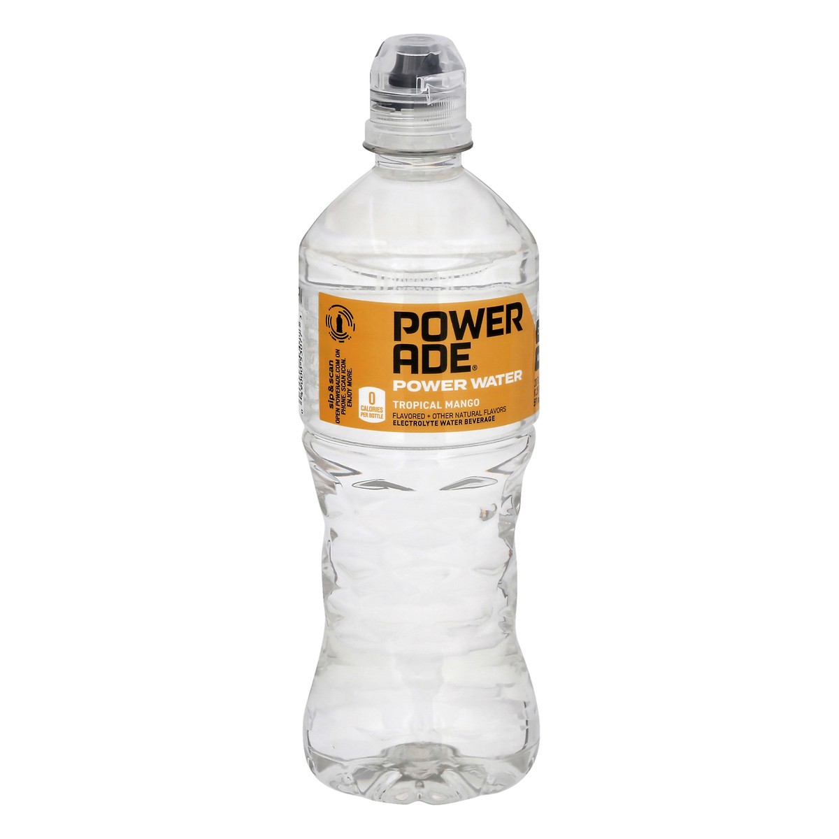 slide 2 of 10, POWERADE Power Water, Tropical Mango, Zero Sugar Zero Calorie ION4 Electrolyte Enhanced Fruit Flavored Sports Drink Bottled Water, w/ Vitamins B3, B6, and B12, 20 fl oz