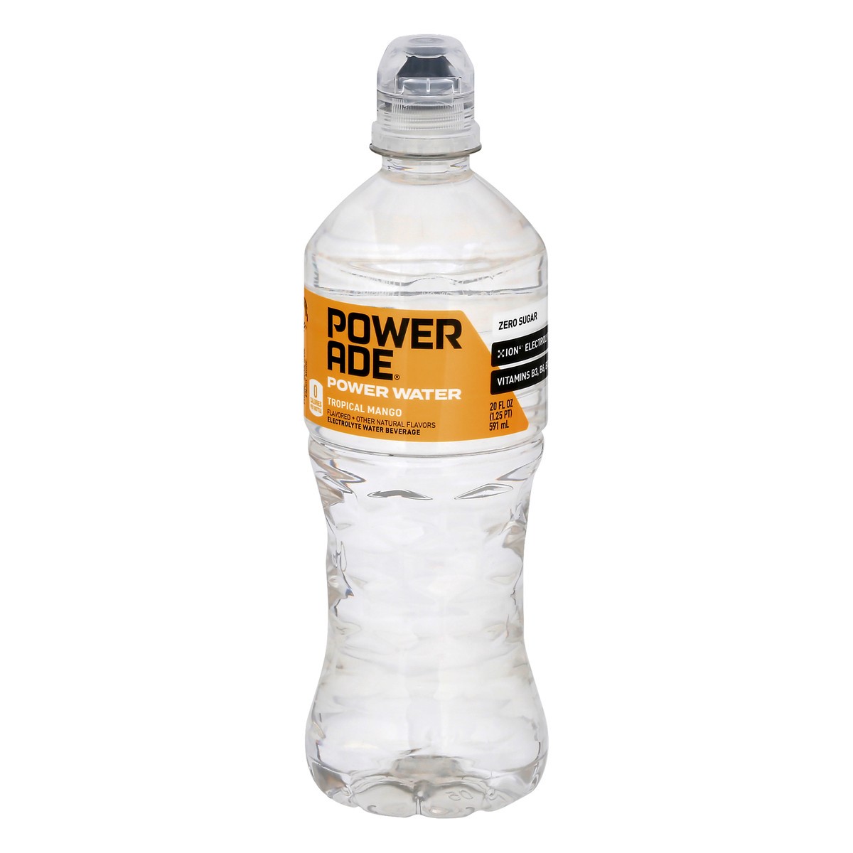 slide 3 of 10, POWERADE Power Water, Tropical Mango, Zero Sugar Zero Calorie ION4 Electrolyte Enhanced Fruit Flavored Sports Drink Bottled Water, w/ Vitamins B3, B6, and B12, 20 fl oz