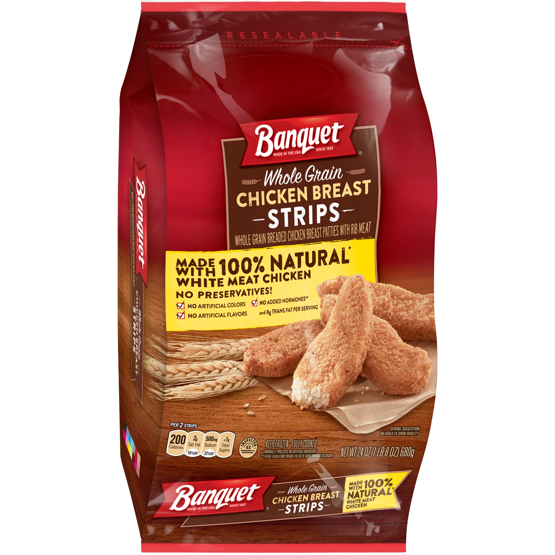 slide 4 of 5, Banquet Whole Grain Chicken Breast Strips 24 oz, 24 oz