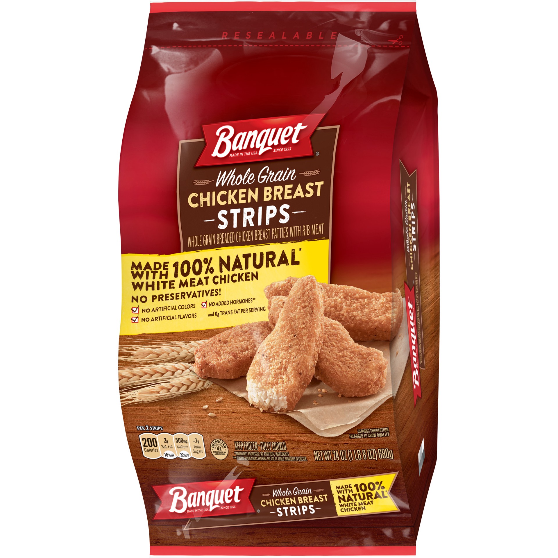 slide 2 of 5, Banquet Whole Grain Chicken Breast Strips 24 oz, 24 oz