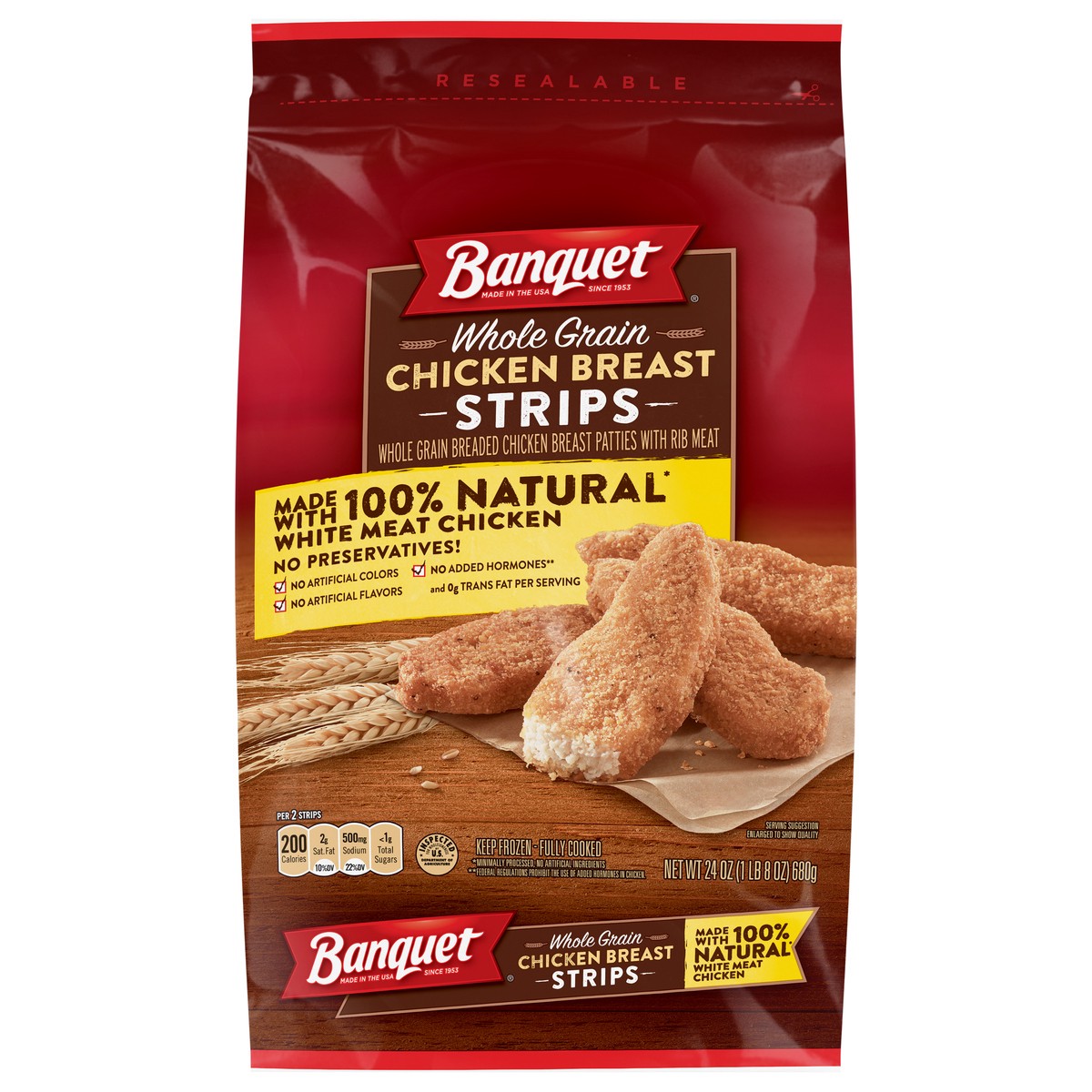 slide 1 of 5, Banquet Whole Grain Chicken Breast Strips 24 oz, 24 oz