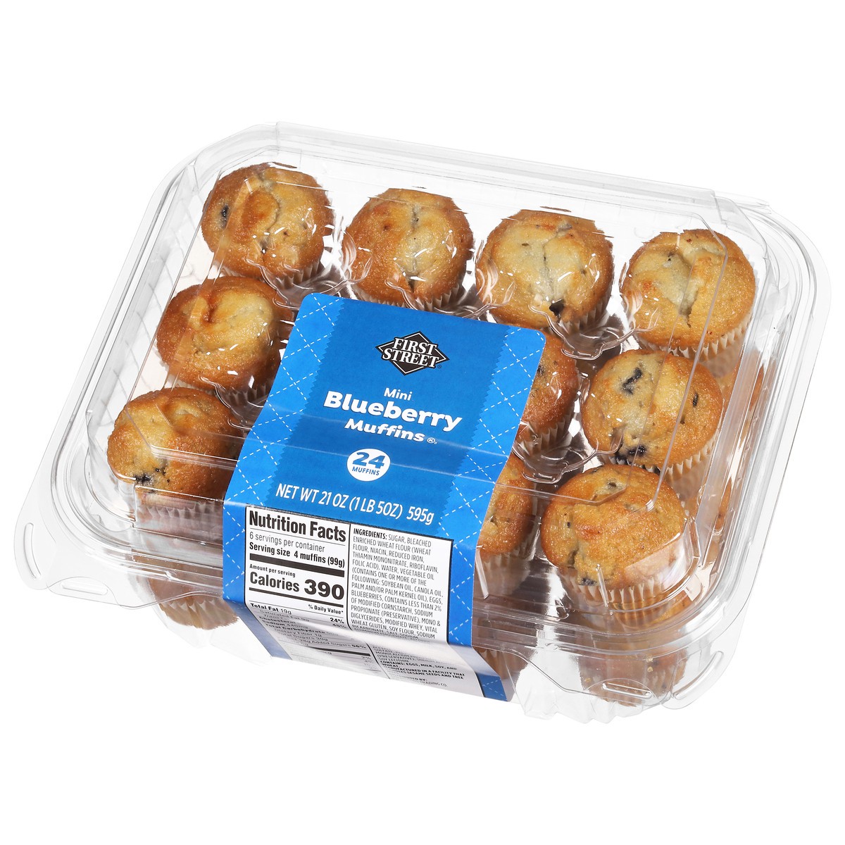 slide 2 of 4, First Street Blueberry Mini Muffins, 21 oz