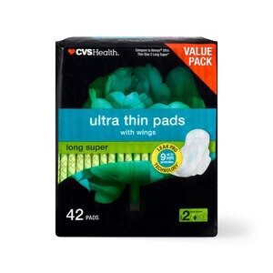 slide 1 of 1, CVS Health Ultra Thin Pads With Wings, Long Super, 42 Ct, 42 ct