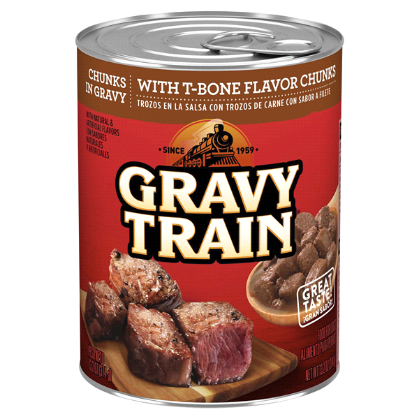 slide 1 of 1, Gravy Train Chunks in Gravy With T-Bone Flavor Chunks, Wet Dog Food, 13.2 Oz Can, 13.2 oz