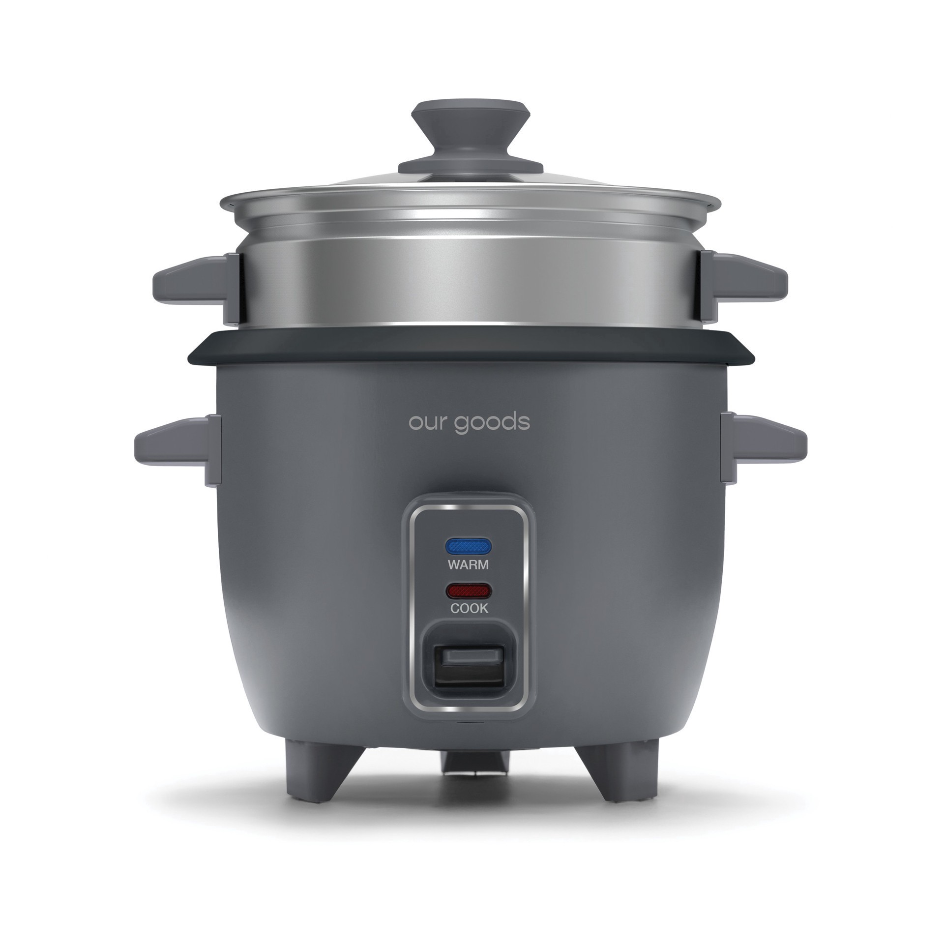 slide 1 of 1, our goods Rice Cooker & Food Steamer - Pebble Gray, 6 cups
