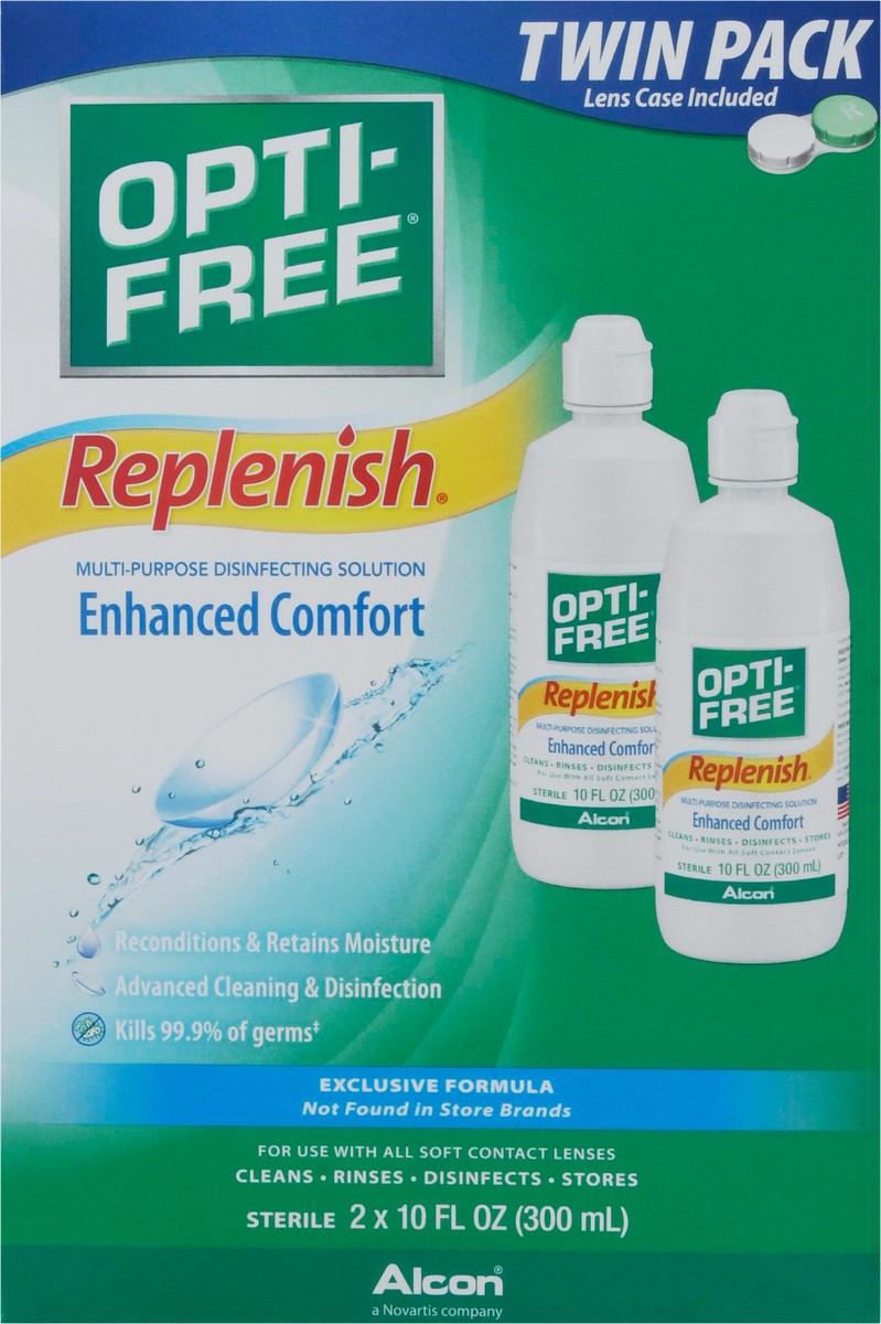 slide 1 of 9, Opti-Free Replenish Multi-Purpose Enhanced Comfort Twin Pack Disinfecting Solution 2 - 10 fl oz Bottle, 2 ct
