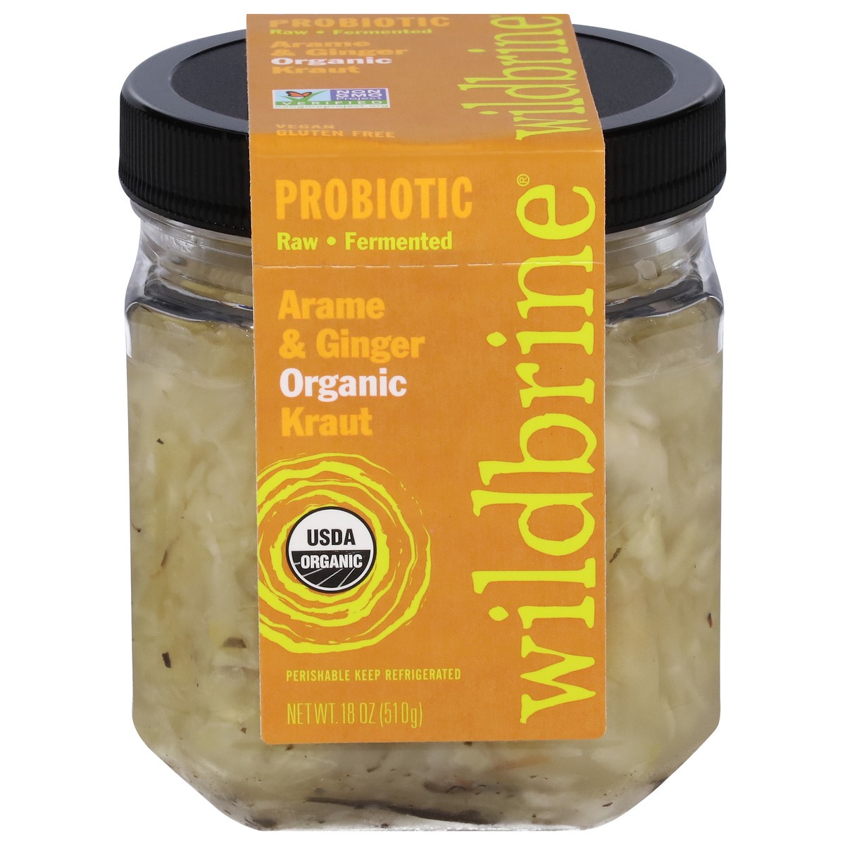 slide 1 of 9, Wildbrine Probiotic Organic Arame & Ginger Kraut 18 oz, 18 oz