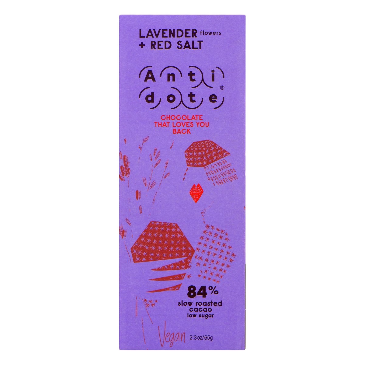 slide 1 of 1, Antidote Lavender Flowers + Red Salt Chocolate Bar 2.3 oz, 2.3 oz