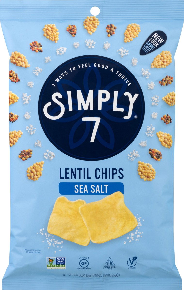 slide 1 of 9, Simply7 Sea Salt Lentil Chips 4 oz, 4 oz