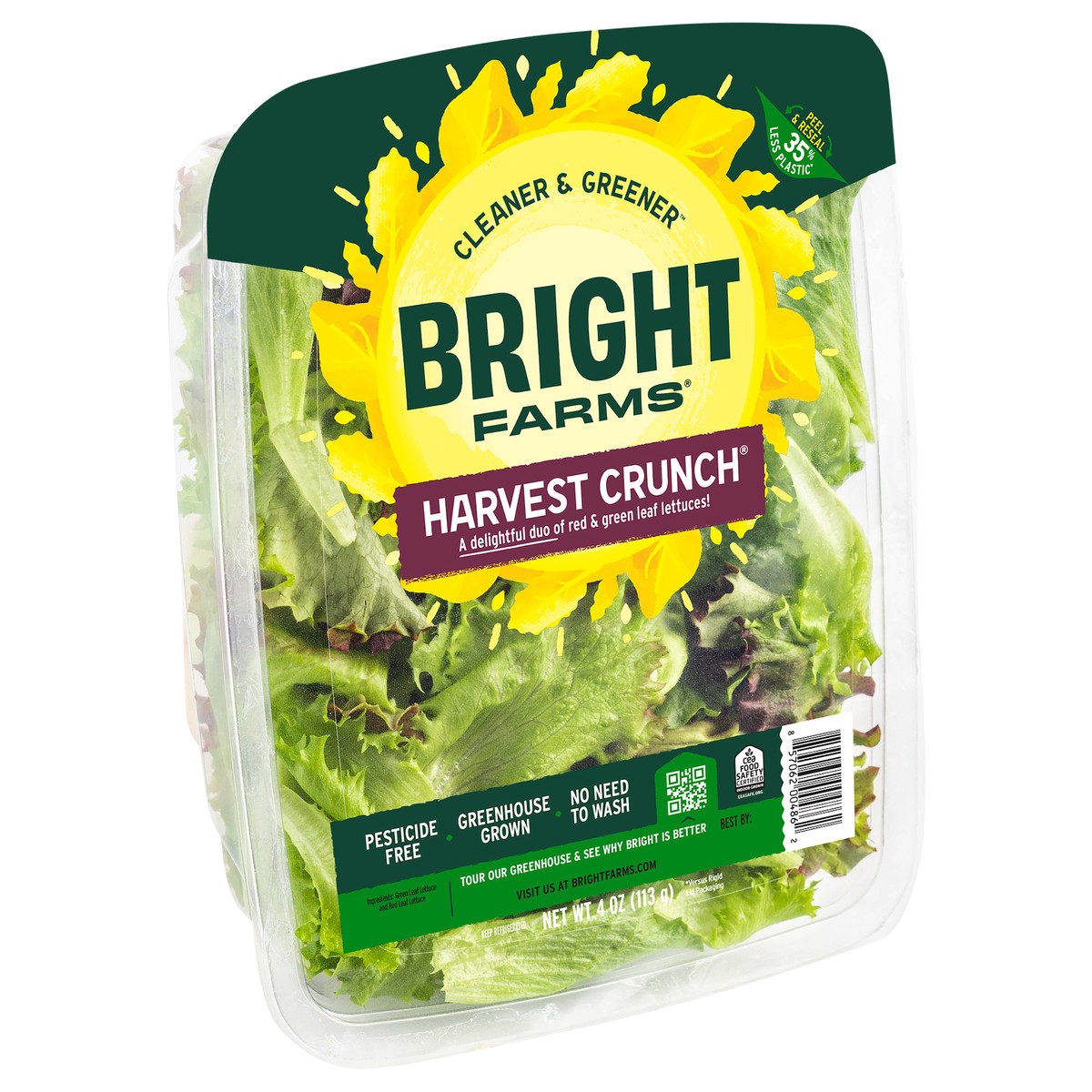 slide 4 of 4, Bright Farms BrightFarms Green & Red Leaf Lettuce aka Harvest Crunch, 4 oz Salad, 4 oz