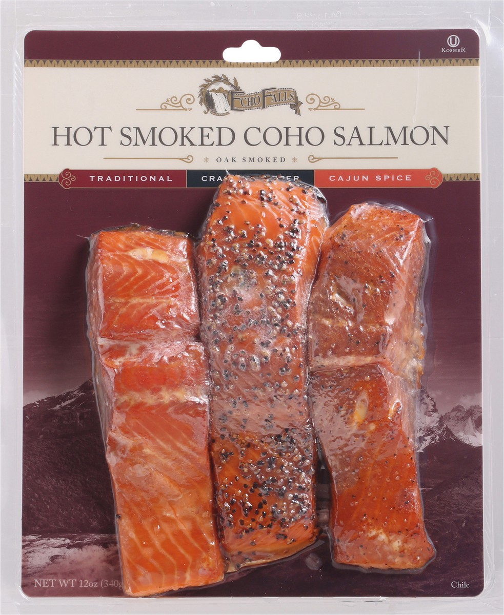 slide 7 of 9, Echo Falls Hot Smoked Traditional/Cracked Pepper/Cajun Spice Coho Salmon 12 oz,