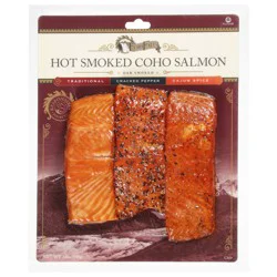 Echo Falls Hot Smoked Traditional, Cracked Pepper, Cajun Spice Coho Salmon 12 oz