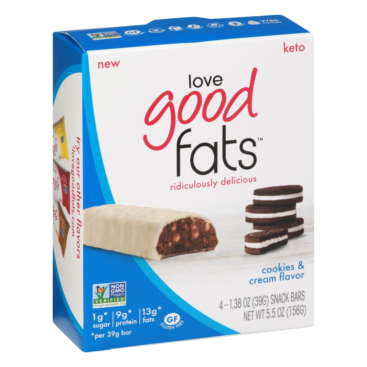 slide 6 of 13, Love Good Fats Cookies & Cream Snack Bars 4 ea, 4 ct