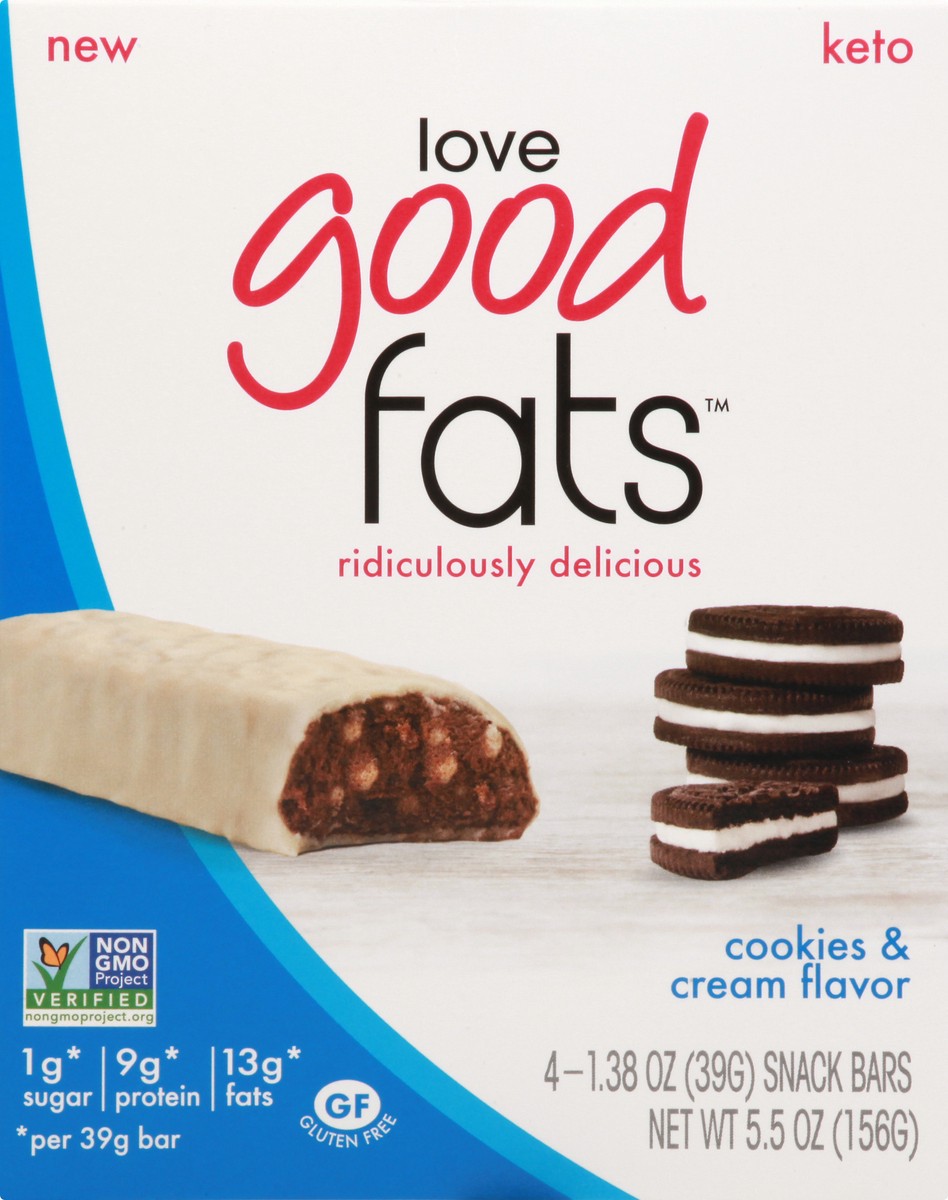 slide 13 of 13, Love Good Fats Cookies & Cream Snack Bars 4 ea, 4 ct