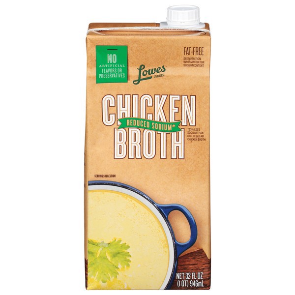 slide 1 of 1, Lowes Foods Reduced Sodium Chicken Broth, 32 oz
