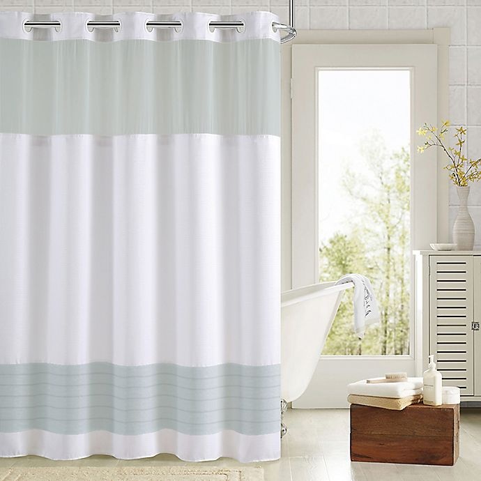 slide 1 of 1, Hookless Aruba Pleats Color Block Shower Curtain - White/Aqua, 1 ct