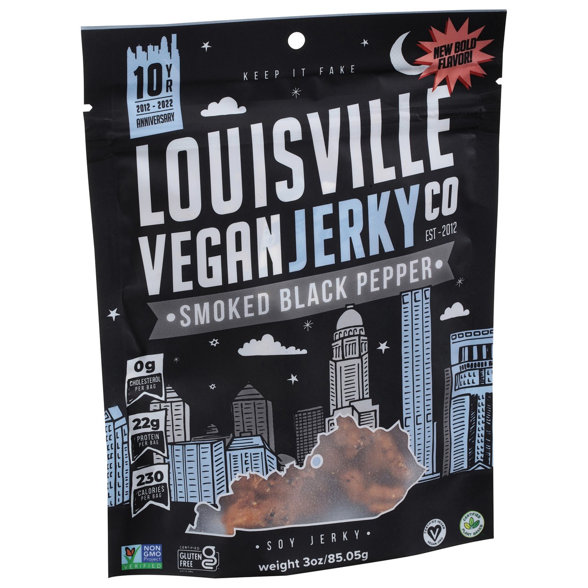 slide 6 of 9, Louisville Vegan Jerky Co. Smoked Black Pepper Soy Jerky 3 oz, 3 oz