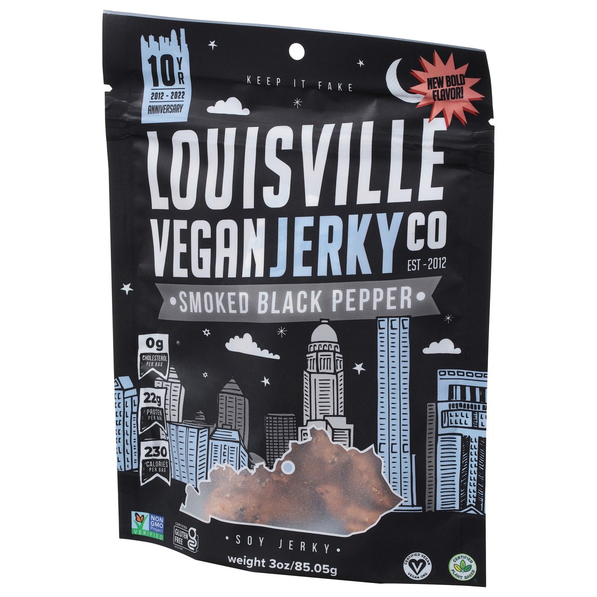 slide 4 of 9, Louisville Vegan Jerky Co. Smoked Black Pepper Soy Jerky 3 oz, 3 oz