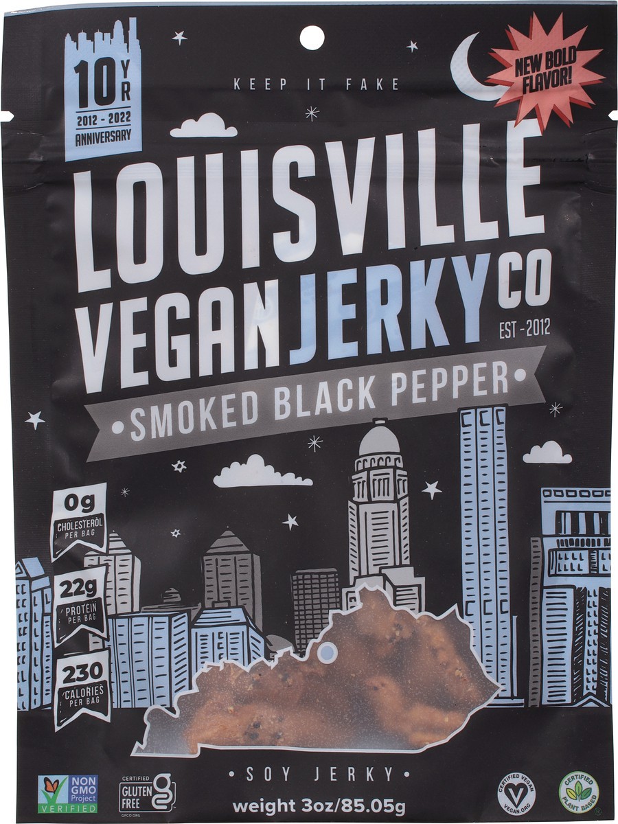 slide 7 of 9, Louisville Vegan Jerky Co. Smoked Black Pepper Soy Jerky 3 oz, 3 oz