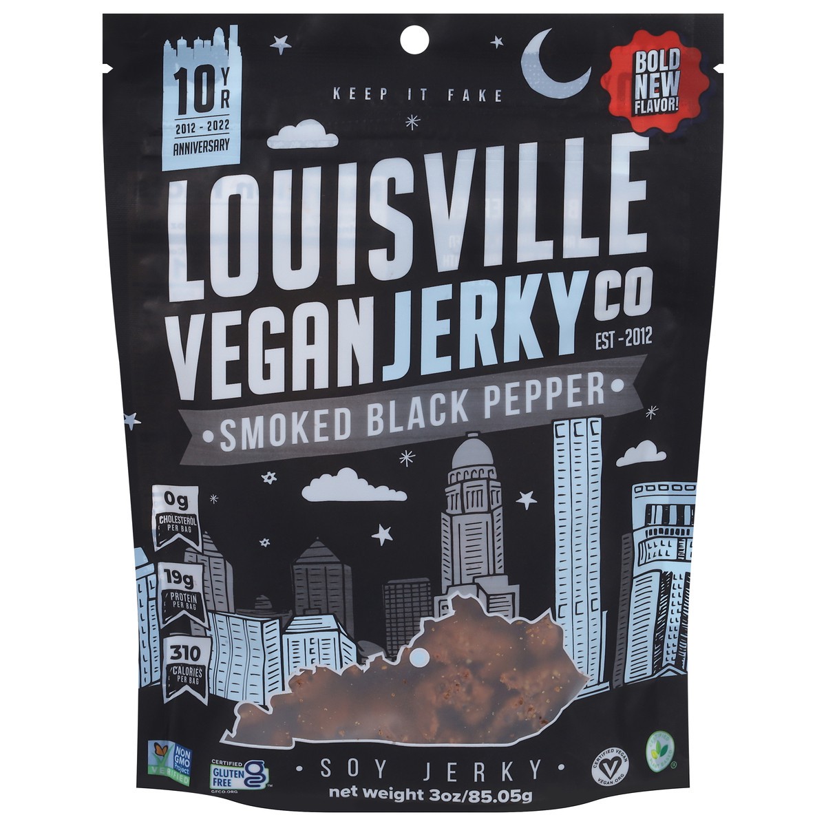 slide 1 of 9, Louisville Vegan Jerky Co. Smoked Black Pepper Soy Jerky 3 oz, 3 oz